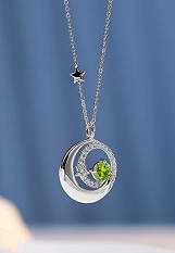 pretty silver moon star baby August birthstone necklace